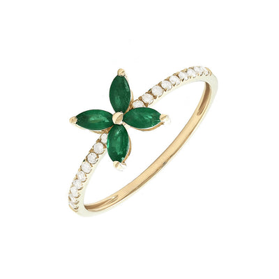 14K Yellow Gold Emerald and Diamond  Ring