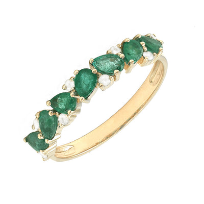 Pear Shaped Emerald and Diamond Cluster Ring in 14K Yellow Gold, 0.95cttw