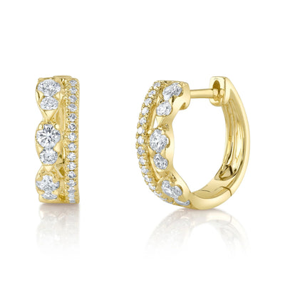 Multi-Shaped Diamond Huggie Earrings in 14K Yellow Gold, 0.43cttw