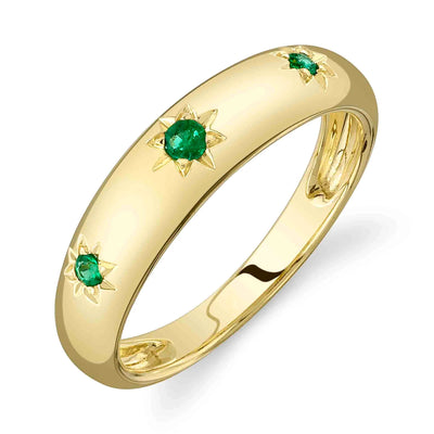 Emerald Starburst Dome Ring in 14K Yellow Gold