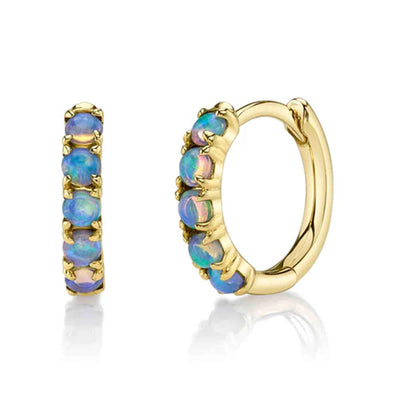 Opal Huggie Earrings in 14K Yellow Gold, 0.25cttw