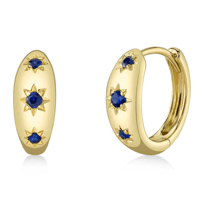 14K Yellow Gold Sapphire Hoop Earrings