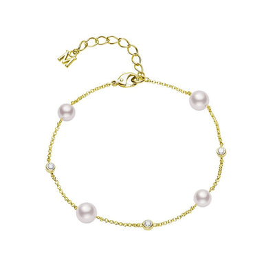 Cultured Pearl and Diamond Bracelet in 18K Yellow Gold, 0.15cttw