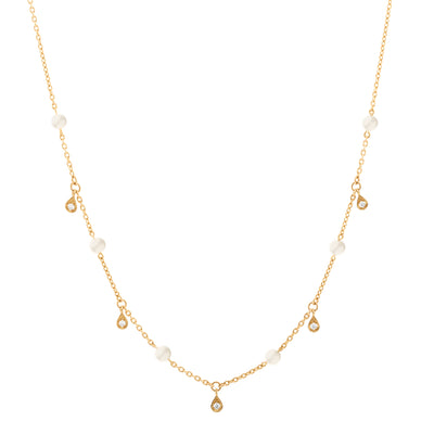 Akoya Cultured Pearl and Diamond Drop Necklace in 18K Yellow Gold