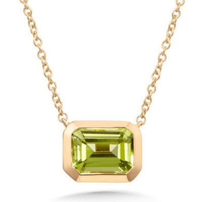 Bezel-Set Peridot Necklace in 14K Yellow Gold, 0.90cttw