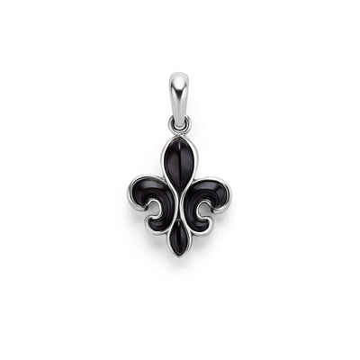 Sterling Silver and Black Agate Fleur De Lis Amulet