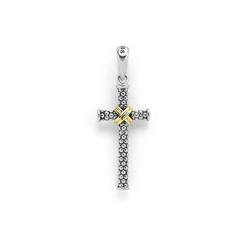 Sterling Silver and 18K Yellow Gold Caviar Beaded Cross Pendant