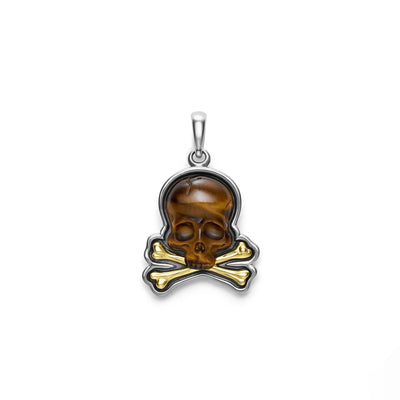 Two-Tone Tiger Eye Skull and Bones Pendant