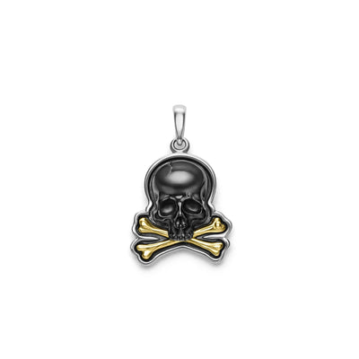 Two-Tone Black Agate Skull and Bones Pendant