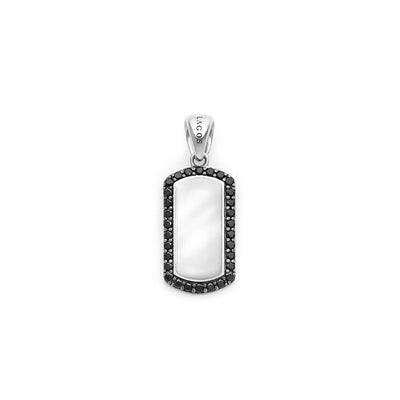 Sterling Silver Black Diamond Border Tag Amulet