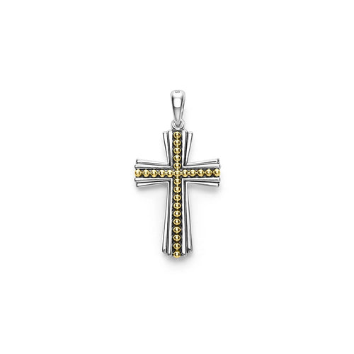 Sterling Silver and 18K Yellow Gold Caviar Beaded Cross Amulet