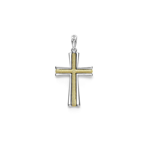 Sterling Silver and 18K Yellow Gold Caviar Beaded Cross Pendant