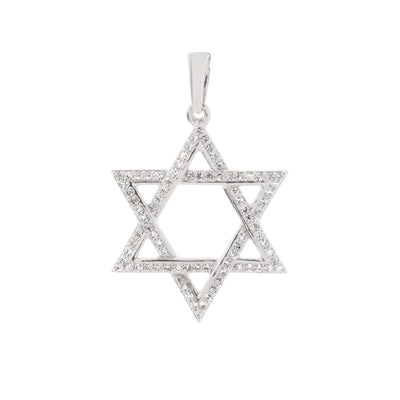 Pavé Diamond Open Star of David Pendant in 14K White Gold, 0.24cttw