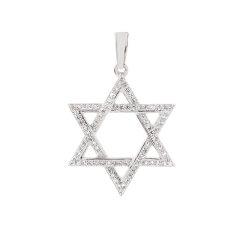 Pavé Diamond Open Star of David Pendant in 14K White Gold, 0.24cttw