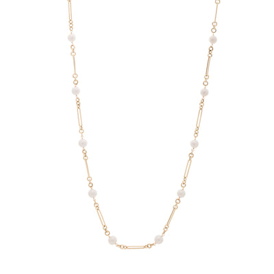 Cultured Pearl Multi-Station Necklace in 14K Yellow Gold, 8.5-9MM