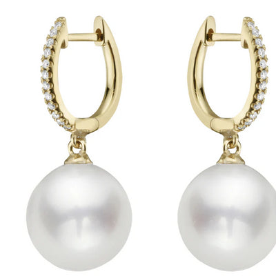 14K Yellow Gold Cultured Pearl and Diamond Earrings