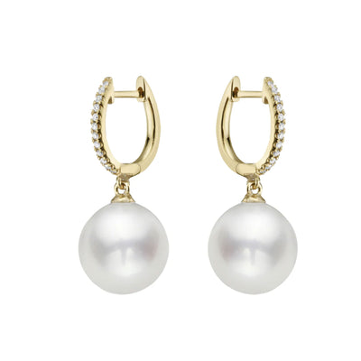 14K Yellow Gold Cultured Pearl and Diamond Earrings