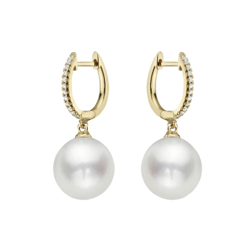 Cultured Pearl and Diamond Earrings in 14K Yellow Gold Setting