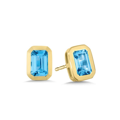 Bezel-Set Blue Topaz Earrings in 14K Yellow Gold