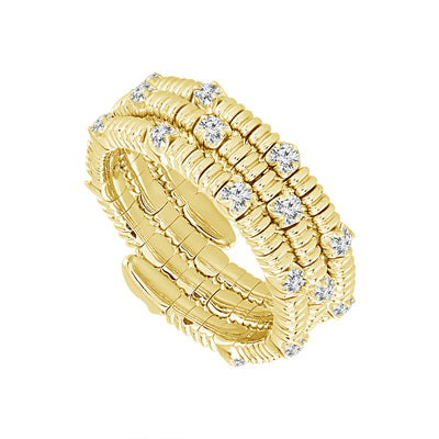 14K Yellow Gold and Titanium Three-Row Diamond Ring