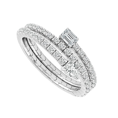 14K White Gold and Titanium Three-Row Diamond Ring