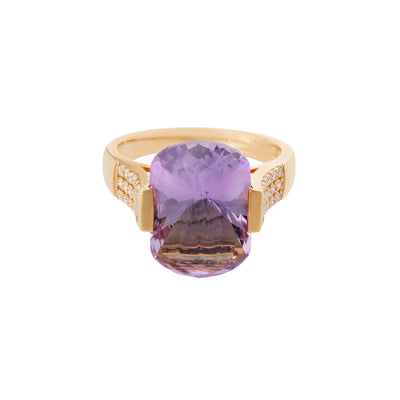 Diamond and Cushion-Cut Amethyst Cocktail Ring in 18K Yellow Gold, 6.20cttw