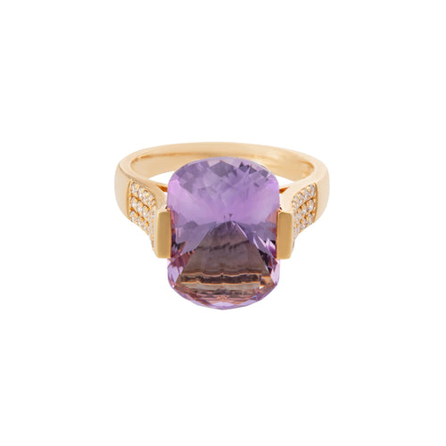 Diamond and Cushion-Cut Amethyst Cocktail Ring in 18K Yellow Gold, 6.20cttw