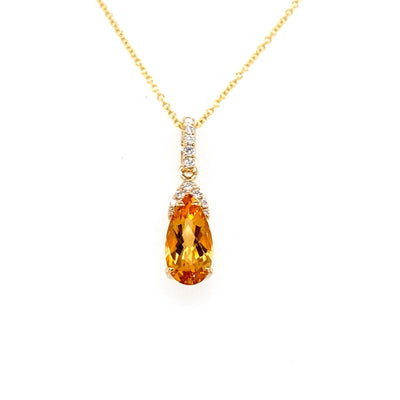 Citrine and Diamond Necklace in 14K Yellow Gold