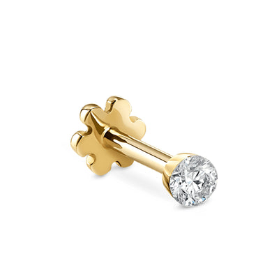 18K Yellow Gold Round Diamond Threaded Single Stud Earring