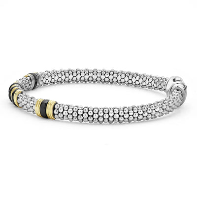 Silver and 18K Yellow Gold Caviar Ceramic Station Bracelet