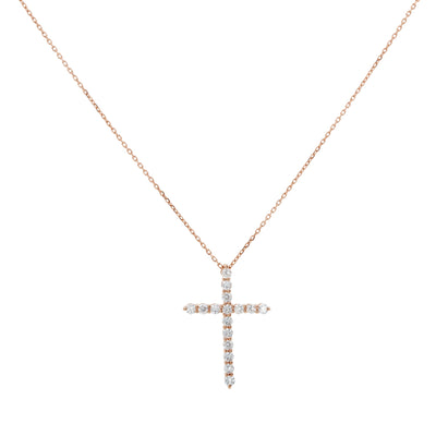 ESTATE 14K ROSE GOLD DIAMOND CROSS PENDANT NECKLACE