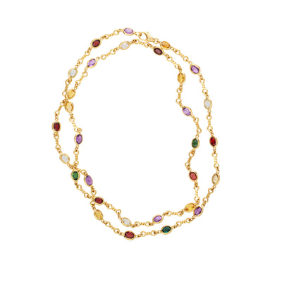 ESTATE 18K YELLOW GOLD MULTI-COLOR GEMSTONE NECKLACE