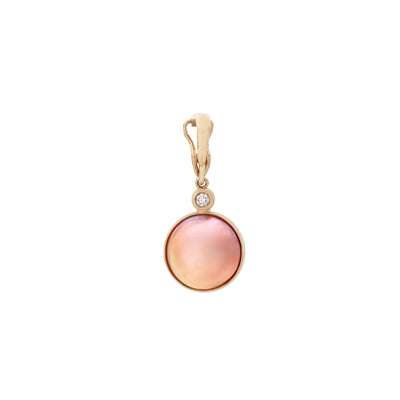 ESTATE 14K YELLOW GOLD PINK MABE PEARL AND DIAMOND PENDANT