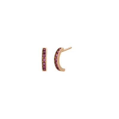 ESTATE 18K YELLOW GOLD RUBY HALF HOOP EARRINGS