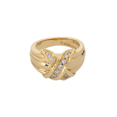 ESTATE TIFFANY & CO. 18K YELLOW GOLD DIAMOND 'X' RING