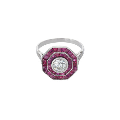 ESTATE PLATINUM DIAMOND AND RUBY RING