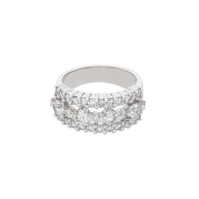 ESTATE 18K WHITE DIAMOND THREE-ROW RING
