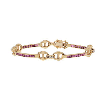 ESTATE 18K YELLOW GOLD RUBY AND DIAMOND BRACELET