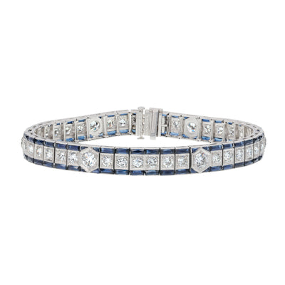 ESTATE ART DECO PLATINUM  SAPPHIRE AND DIAMOND ETERNITY BRACELET