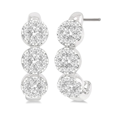 Round Diamond Cluster Earrings in 14K White Gold