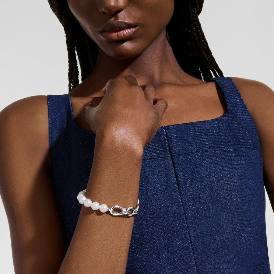 Freshwater Pearl Surf Bracelet in Sterling Silver, 8.5-9.5MM