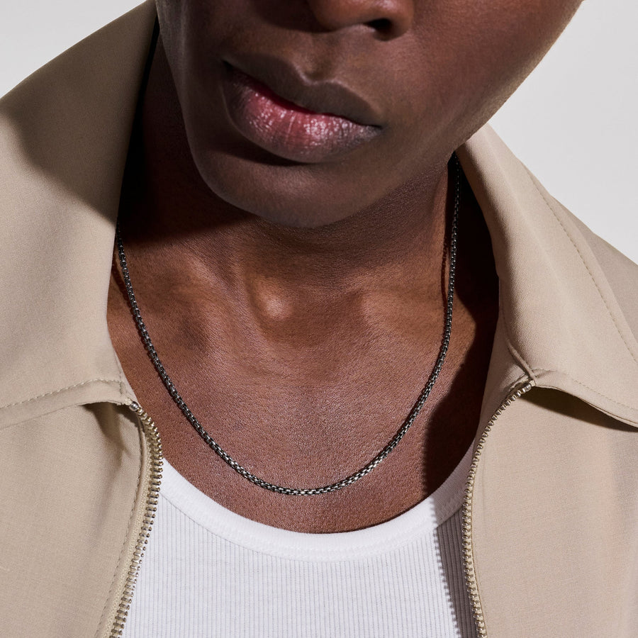 Box Chain Necklace in Dark Silver, 22 Inches