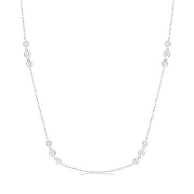 Three Stone Diamond by the Yard Necklace in 14K White Gold, 1.02cttw