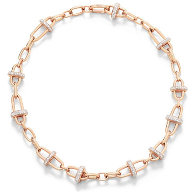 Iconica Pavé Diamond Stations Link Necklace in 18K Rose Gold, 4.60cttw