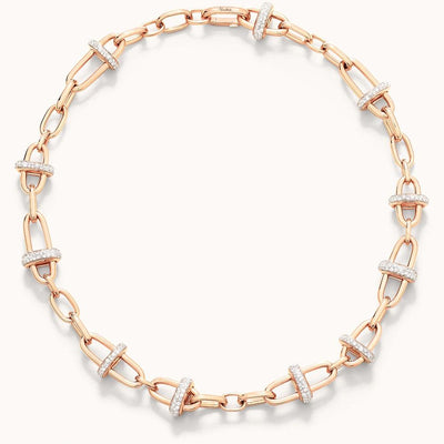 Iconica Pavé Diamond Stations Link Necklace in 18K Rose Gold, 4.60cttw