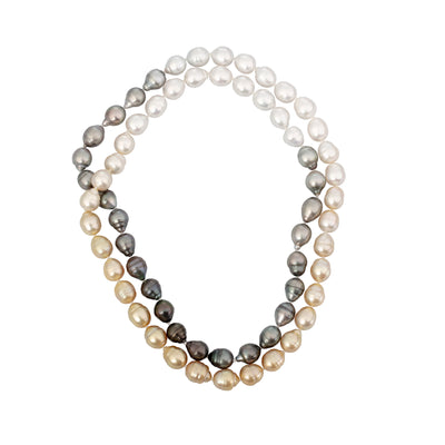 White, Golden, and Black South Sea Baroque Pearl Necklace, 10-11MM