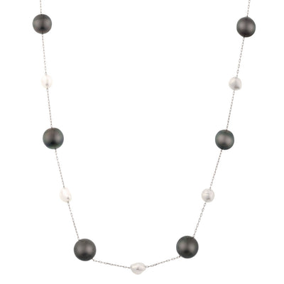 Cultured Tahitian and Keshi Pearl Tin Cup Necklace in 14K White Gold