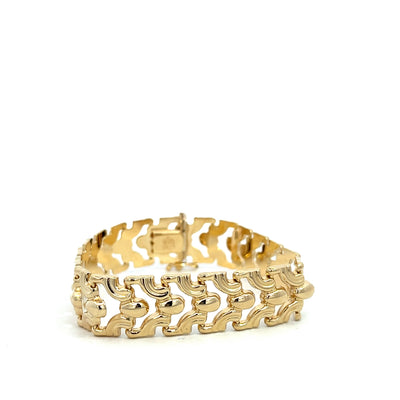 Estate Scroll Design Fancy Link Bracelet in 14K Yellow Gold