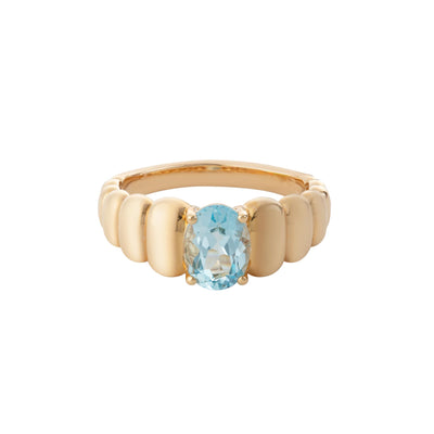 Oval Sky Blue Topaz Scalloped Ring in 14K Yellow Gold, 1.20cttw