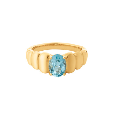Oval Sky Blue Topaz Scalloped Ring in 14K Yellow Gold, 1.20cttw